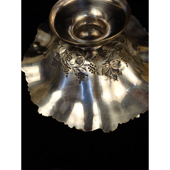 Antique Ornate Silver-Plated Pedestal Basket With Floral & Grapevine Design Scal - Picture 10 of 11